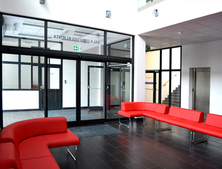Fire resistant glazed partitions for public buildings - town hall in Poland shown here